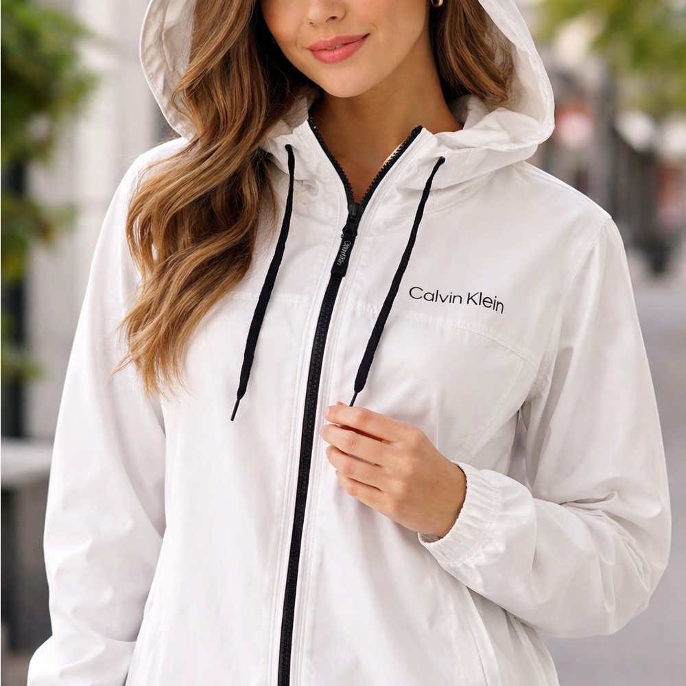Calvin Klein White Hooded Anorak with Black Accents